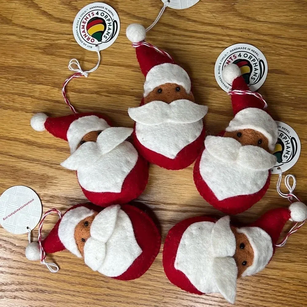 Handmade Cute Santa Felted Wool Christmas Ornaments Set 5
